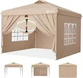 Sekey Pop Up Pavillon Wasserdicht Stabil Winterfest mit Seitenwänden, Faltpavillon 3 x 3 m, Camping Pavillion Faltbar Partyzelt mit Belüftung, Designer Serie 3x3, (Beige, 3x3 Mit Seitenwänden)