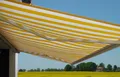 Elektrische Kassettenmarkise H124, Markise Vollkassette 5x3m Acryl Gelb/Weiß