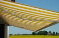 Elektrische Kassettenmarkise H124, Markise Vollkassette 5x3m Acryl Gelb/Weiß