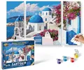 Schipper 609260783 Malen nach Zahlen - Santorin - Bilder malen für Erwachsene, inklusive Pinsel und Acrylfarben, Triptychon, 50 x 80 cm