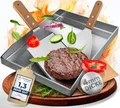 flammtal - Grillplatte aus 4mm rostfreiem Edelstahl [40 x 30cm] - Plancha mit Grillspachtel Set & Burgerpapier - passend für Gas- & Kohlegrill - auslaufsichere Ecken für sauberes Grillen