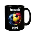 Fußball Rumänien Flagge Tasse in Schwarz EM 2024 Begeisterung Sportliche Rot-Gelb-Blau Ballspiel KaffeeTasse Fußballfans Rumänien