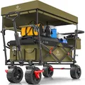 KESSER® Bollerwagen faltbar GT9000 Handwagen mit Dach | Transportwagen max. belastbar bis 150kg mit Hartgummi-Räder & Feststellbremsen (Vorne & H... - Grün