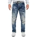 Cipo & Baxx Regular-fit-Jeans Herren Regular Fit Hose Stonewashed BA-CD346 (1-tlg) Ausgefallene Details wie verschiedene Nähte auf den Gesäßtaschen blau 38