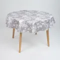 laro 140cm runde Wachstuch Tischdecke abwaschbar Wachstuchtischdecke mit Saum-Eingefasst-Paspelband, Muster:Blumen Ornament Grau, Größe: Rund 140cm