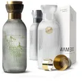 MAMEIDO Wasserkaraffe 1 l, Glaskaraffe mit Ausgießer & Sieb, mundgeblasene Karaffe Glas, Wasserkrug mit edler Optik für besondere Anlässe, Karaffen zum Verschenken (Smoke Gold)