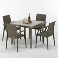 Polyrattan Tisch Quadratisch mit 4 Bunten Stühlen 90x90 Beige Elegance - Beige