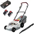 IKRA Akku Rasenmäher ICM 2/2037| 2x20V | 37 cm Schnittbreite | 5 Schnitthöhen | 40l Fangkorb | Mulchkit, Ersatzmesser, 2 Akkus & Doppel-Schnelllader