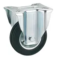 Dörner + Helmer Vollgummi-Bockrolle, 100mm x 30mm, 70kg Tragkraft, 100mm x 85mm Platte, Stahlblechfelge, ohne Bremse