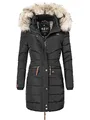 Navahoo Damen Wintermantel warmer Steppmantel lang mit abnehmbarer Kunstfell-Kapuze Paula Schwarz Gr. XS