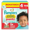 Pampers Premium Protection Pants Größe 4, 168 Windeln, 9kg-15kg, mit 360° Passform und weichen Anti-Auslaufbündchen für unseren besten Komfort und Schutz