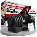 Ironmate_40 - verstellbare Hantel für Zuhause, 1,5 bis 40 kg Einstellung, Kurzhantel mit Hantelscheiben, 12-16 Gewichtsstufen, platzsparend, rutschfester Griff, Krafttraining, inkl. Ablageschale