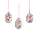 Ostereier zum Aufhängen mit Ostertieren 4x6cm Kunststoff 6er Set - mit Aufhänger & Schleife - Deko Eier für Ostern Frühling - Kunststoffeier Osterdeko Hängedeko Frühlingsdeko bruchfest