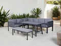 KONIFERA Gartenlounge-Set Ecklounge »Edessa«, (Set, 14-tlg., 2x 3er Sofa, Tisch 70x140x69 cm, 1 Sitzbank, inkl. Auflagen), Armlehne mit Seilgeflecht und Nonwood-Latten