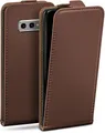 moex Handyhülle für Samsung Galaxy S10e Hülle Klappbar Flip Case Dunkelbraun 5,8 Zoll, 360 Grad Schutz Handytasche Leder Optik PU Lederhülle Cover Klapphülle