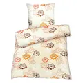 Hochwertige Biber Bettwäsche Baumwolle Blumen Beige Orange 155x220 80x80 Set 2tlg