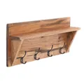 DESIGN DELIGHTS RUSTIKALE WANDGARDEROBE MIT Regal Vintage | 60x26x10cm (BxHxT), Recyclingholz | Wandregal mit 8 Kleiderhaken, Flurgarderobe, Hakenleiste | Farbe: 01 Natur-Vintage