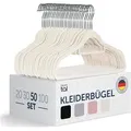 Blumtal 50 Stück Kleiderbügel Platzsparend mit Samtbezug - rutschfeste Premium Bügel inkl. Krawattenhalter, 360° drehbar, Elfenbein - Beige