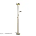 Qazqa led Modern Deckenfluter mit Lesearm, Stehleuchte, Stehlampe - Diva - Gold, Rund, inkl. 18W integrierter LED, dimmbar, 2-flammig, 180cm, Ideal als Bürolampe und Schlafzimmerlampe