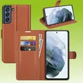 Für Samsung Galaxy S21 FE Handy Tasche Braun Etuis Kunst-Leder Cover Hülle Neu