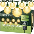 KRUMAD Solar Lichterkette Outdoor 50 LED 7M IP65 Außen mit Automatischem Sensor, Solarlichterkette Glühbirne Wetterfest und Wasserdicht, Garten Beleuchtung, Balkon Aussenlichterkette, Camping Girlande
