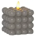 LED Kerze Bubble Würfel Cube Kerze Echtwachs 3D Flamme H: 9,5cm Timer grau