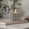 LED Kerze Bubble Würfel Cube Kerze Echtwachs 3D Flamme H: 9,5cm Timer grau