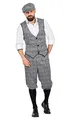 20er Jahre Peaky Blinders Herren Glencheck Anzug Knickerbocker Schwarz-Weiß Weste Schiebermütze, Größe:52