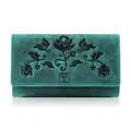 Damen Vintage Leder Geldbörse Blumen Grün RFID Bestseller T-05-GR