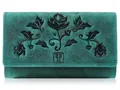 Damen Geldbörse Grün Blumen Vintage Echt Leder RFID Portemonnaie groß Peruzzi