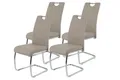 Hela Tische, 4er Set Esszimmerstuhl Freischwinger Flora - Bezug Kunstleder Beige - Metallgestell Rundrohr verchromt - 120kg belastbar -Lehne mit Griff
