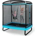 COSTWAY 2 in 1 Kindertrampolin mit Schaukel, Gartentrampolin rechteckig mit Sicherheitsnetz & Randabdeckung, Indoor-/Outdoortrampolin für Kinder b... - Schwarz/Blau