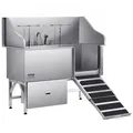 VEVOR Hundewaschstation aus Edelstahl, 1550x790x1470 mm Hundepflegewanne mit Rampe, Wasserfilterplatte, Wasserhahn, Duschkopf, Leine, für gro_e