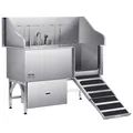 VEVOR Hundewaschstation aus Edelstahl, 1550x790x1470 mm Hundepflegewanne mit Rampe, Wasserfilterplatte, Wasserhahn, Duschkopf, Leine, für große, mittelgroße & kleine Haustiere (rechte Tür)