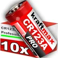 kraftmax 10er Pack CR123 / CR123A Lithium Hochleistungs- Batterie Batterie, (3 V V, 1 St), Hohe Energiedichte bei kompakter Bauform