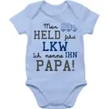 Shirtracer Shirtbody Mein Held fährt LKW Sprüche Baby blau 6/12 Monate