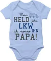 Baby Body Junge Mädchen - Sprüche - Mein Held fährt LKW - 6/12 Monate - Babyblau - vatertagsgeschenk babymode witzig spruch dad bodys vatertag kurzarm strampler mit lustigen sprüchen spruche