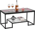 VEVOR Couchtisch Beistelltisch aus gehärtetem Glas mit Beleuchtung, rechteckiger Glastisch mit zwei Ebenen & offenem Stauraum, Kaffeetisch aus Metall für Wohnzimmer Büro 100 x 51 x 48 cm Schwarz
