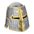 Relaxdays Ritter Helm, mit klappbarem Visier, für Fasching & Karneval, Mittelalter Topfhelm, Kunststoff, Silber/Gold