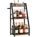 Yorbay 3-Stöckiges Freistehendes Weinregal mit Geländer: Modern Metall-Holz Flaschenregal für Wein und Weingläser - Trapezförmiges Weinflaschenhalter für Bar Küche Esszimmer