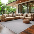 SIMPEX Outdoor Teppich Wetterfest Terrasse Balkon Garten Küchenteppich Einfarbiges Design Flachgewebe Sisal Look Waschbarer Teppich, Größe: 120 x 170 cm, Farbe: Grau