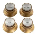 Musiclily Pro Imperial Zoll Gitarre Knöpfe Potiknöpfe Top Hat Reflector Knobs 2 Volume 2 Tone Control knobs Set für USA Les Paul SG E-Gitarre, Gold mit Silber Top