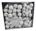 Weihnachtsbaumschmuck Set - 45 teilig in Weiß Tönen - 36 Kugeln, Weihnachtsbumspitze, Dekosterne und Kette