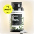 natural elements Vitamin D3 1000 I.E. – 365 Tabletten –für Knochen & Immunsystem