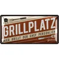 Retro Blechschild Grillen GRILLPLATZ Schild BBQ Grill Deko Metallschild 17x34 cm