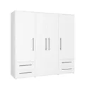FORTE Jupiter Schrank 200 210, weißer Kleiderschrank, Drehtürenschrank, 3-türig, mit 2 Schubladen und Einlegeböden, Weiß, 206 cm breit x 59 cm tief x 200 cm hoch