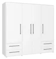 Drehtürenschrank Kleiderschrank 4 Türen 4 Schubladen Weiß matt 206 x 200 cm
