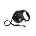 flexi® Black Design M | 5m Gurt Roll-Leine für Hunde bis 25 kg | schwarz/Silber | ausziehbare Hundeleine | Gewicht 234.4 gr | Maße 11.2 x 16.1 cm