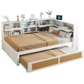Odikalo Ausziehbett Kinderbett Daybett Schlafsofa Unterbett Staufächern USB-Lade 90x200cm 140 cm