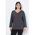 Ulla Popken T-Shirt Shirt V-Ausschnitt Relaxed Langarm grau 66/68